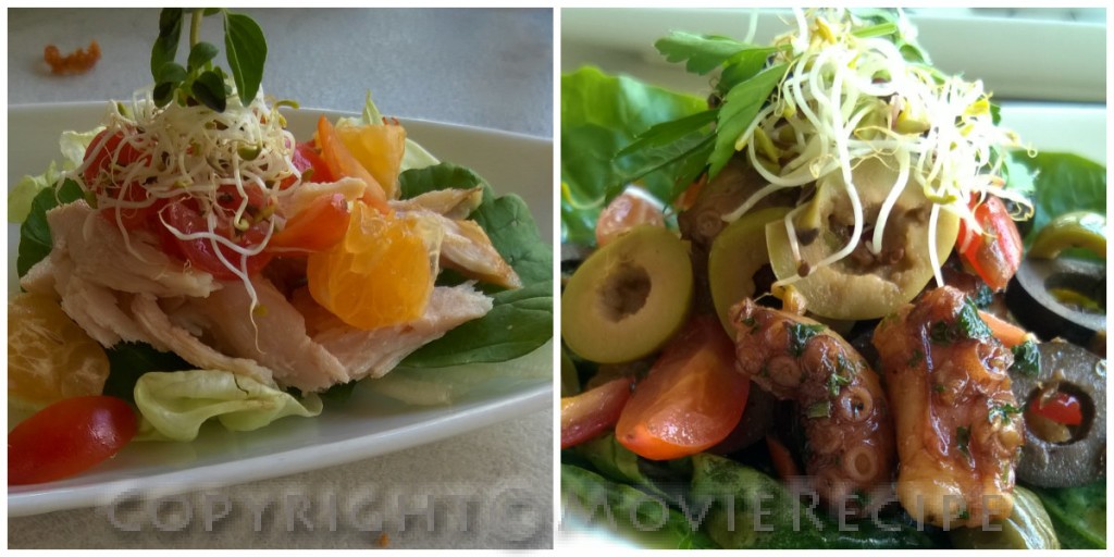 chicken-saldad and octopus-salad