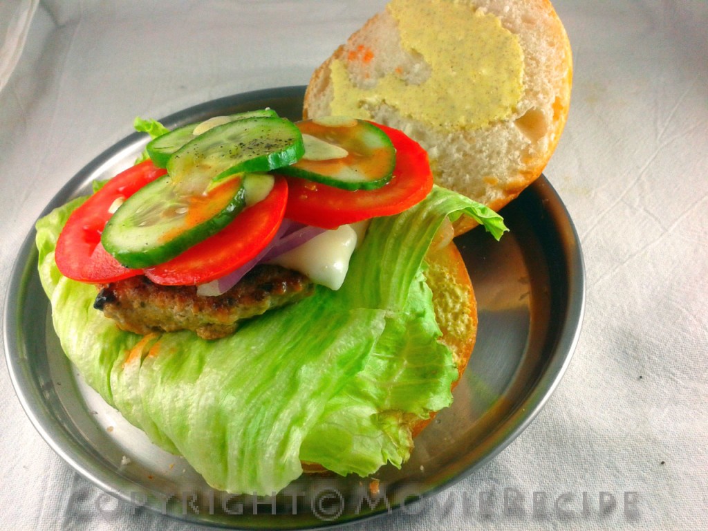 chicken burger stacked veggies