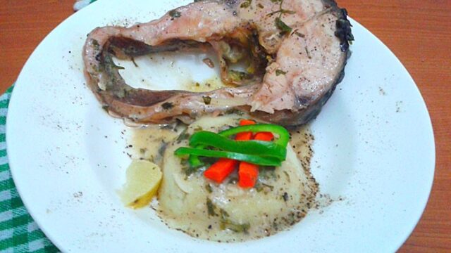 coconut milk poached fish with mashed potatoes